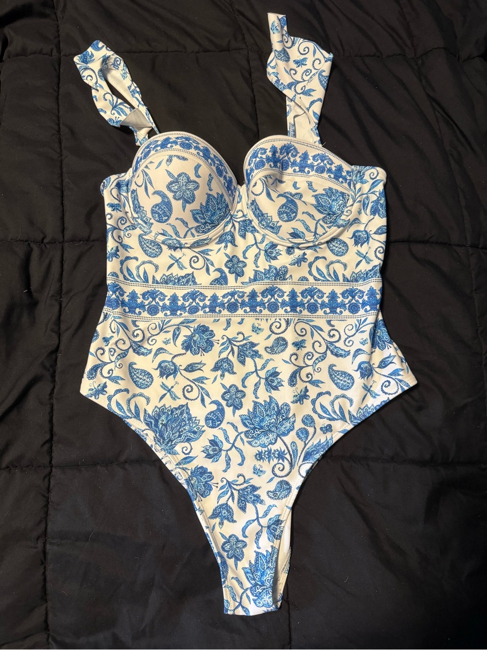 Blue and White Floral One-Piece Swimsuit